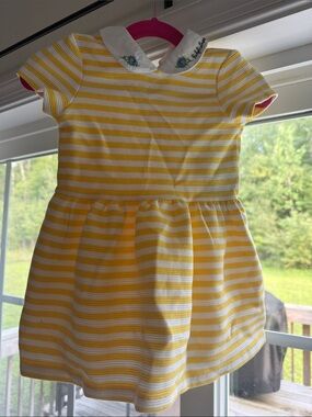 Polo by Ralph Lauren Yellow and White Striped Knit Dress with Embroidered Collar